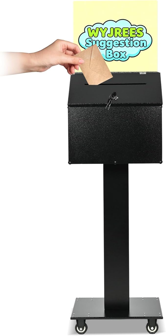 Suggestion Box with Stand, Heavy Duty Metal Floor Standing Offering Box with by WYJREES