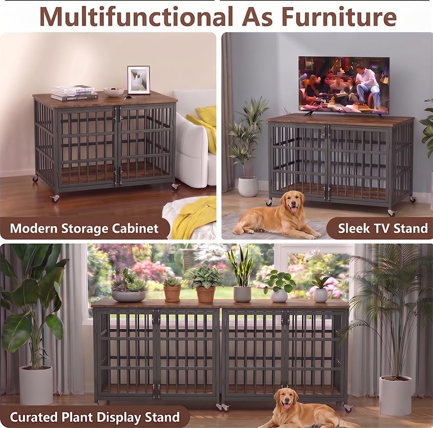 BOLDBONE 38 inch Dog Crate Furniture, Heavy Duty Dog Kennel Indoor for Large Dogs, Escape-Proof and Chew-Proof Wooden Dog Cage for high Anxiety Dog, Decorate House as TV Stand, End Table, Black Brown - Image 6