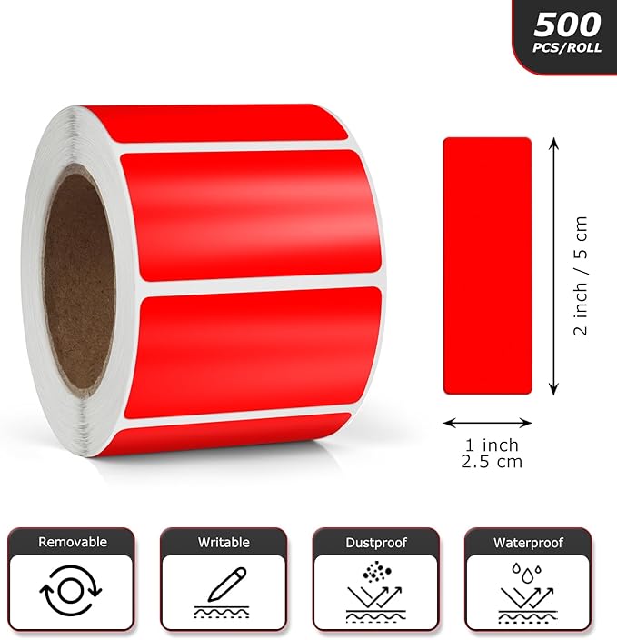 Red Rectangle Stickers 2 x 1 Inch Color Coding Labels Vinyl Roll Self-Adhesive - Image 4