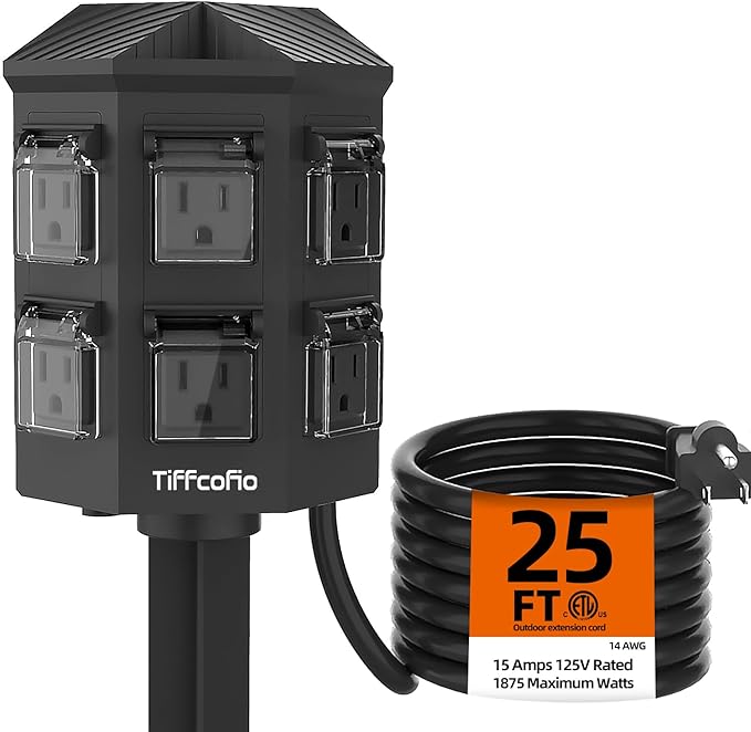 TiFFCOFiO Outdoor Power Strip Weatherproof, 25 FT Extension Cord by TiFFCOFiO