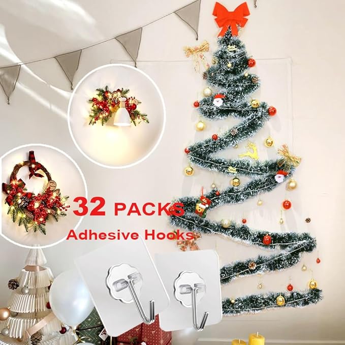 ZESLMG Adhesive Wall Hooks for Hanging, 32 Pack Self Sticky Hooks Heavy Duty - Image 7