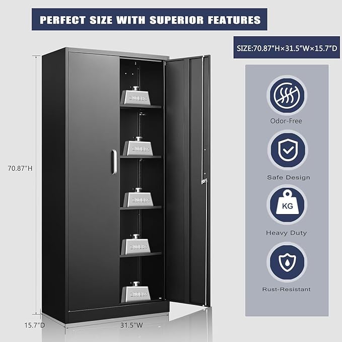 Metal Storage Cabinet with Adjustable Shelves, Garage Storage Cabinets with - Image 3