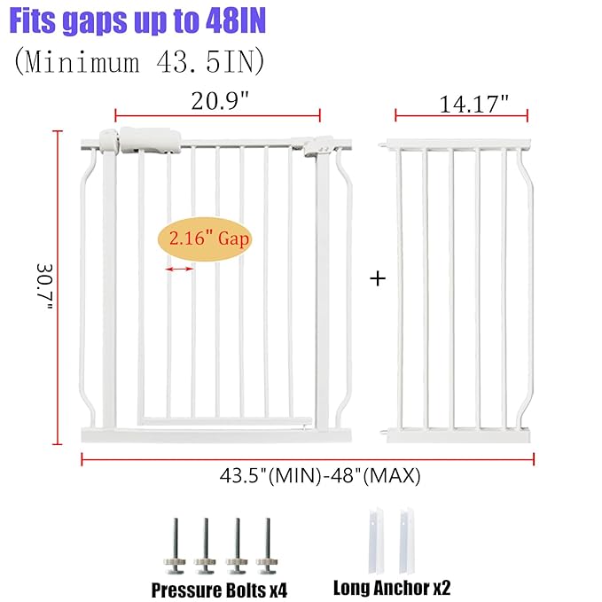 Extra Wide Baby Gate 43.5-48 Inch, Pressure Mounted No Drilling, Heavy Duty - Image 2