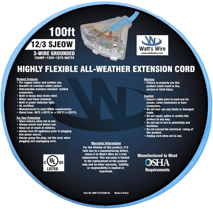 100 ft Extreme Cold Outdoor Extension Cord Waterproof - Image 6