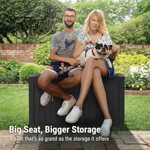 Mars Villa 180 Gallon Outdoor Storage Box, Deck Box Waterproof, Black - Image 3