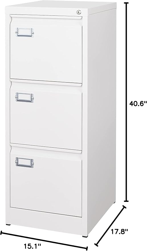 3 Drawer File Cabinet with Lock Metal Vertical File Storage Cabinet Office Home - Image 3