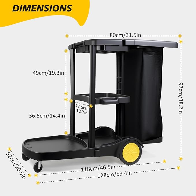 ALANNG Cleaning Cart for Housekeeping & Commercial Use, Janitorial Service Cart - Image 7