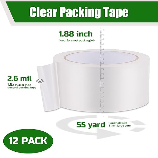 Lichamp Clear Packing Tape, 12 Rolls Heavy Duty Packaging Tape Refill - Image 2
