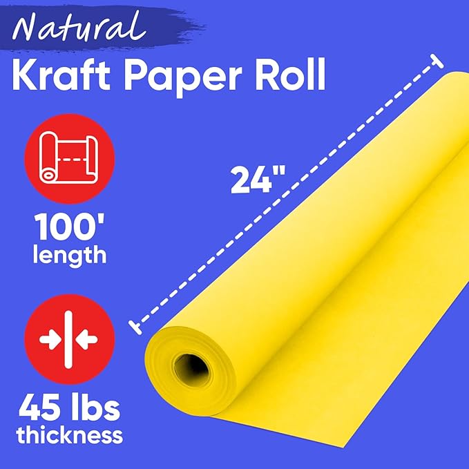 USA Made 24" x 1200" Yellow Kraft Paper Roll, 45 lbs Thickness, American - Image 2