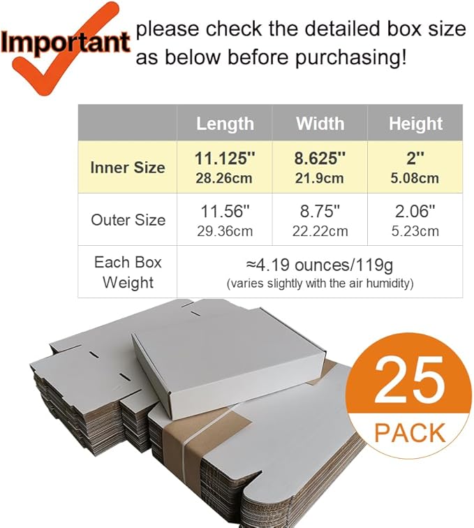 Corrugated Mailers, 11 1/8" x 8 5/8" x 2", 25 Pack, Cardboard Shipping Boxes - Image 2