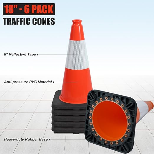 6 Pack 18" Inch Orange PVC Traffic Cones - Image 5