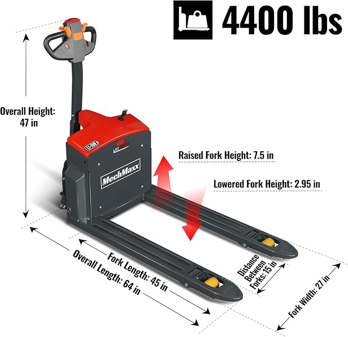 4400lbs Lithium-ion Electric Pallet Jack, 48V 50Ah Battery, Walkie Type Truck - Image 2