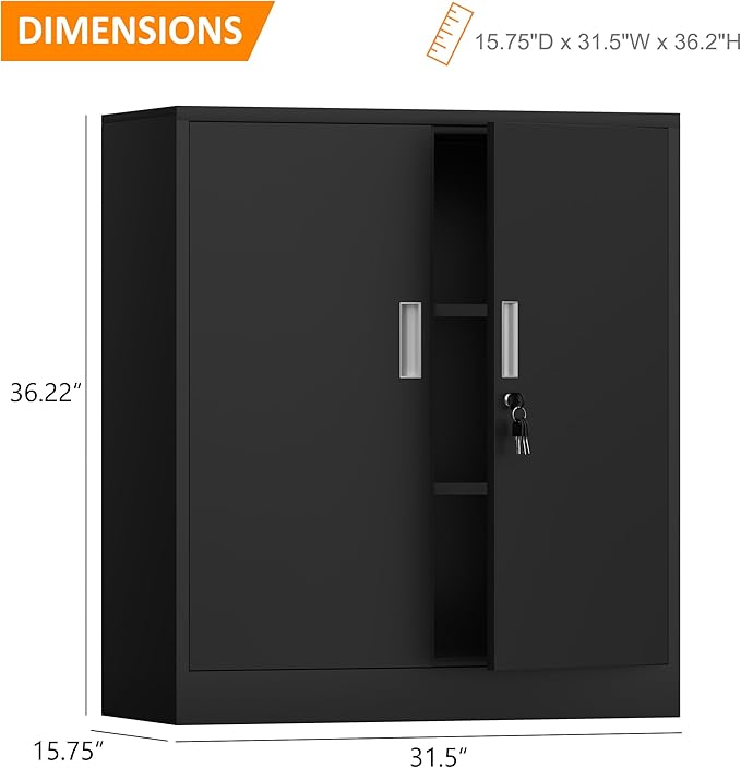 Metal Storage Cabinet with Locking Doors and 2 Adjustable Shelves, Small - Image 3