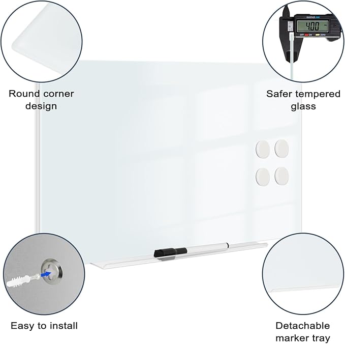 Magnetic Glass Whiteboard for Wall, Large Frameless White Board for Home and - Image 3