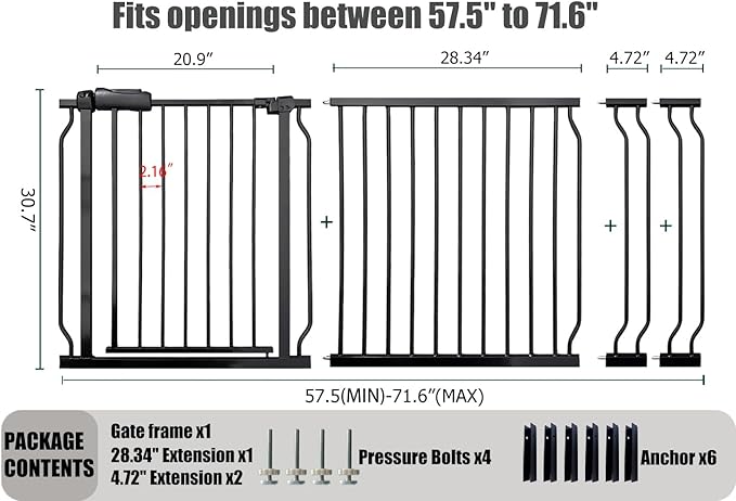 Extra Wide Baby Gate 67-71.6 Inch, Heavy Duty Safety Gate Indoor - Image 2