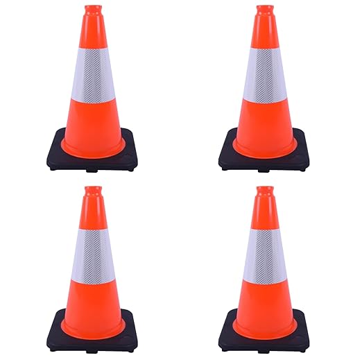 4 Pack 18 Inch Orange PVC Traffic Cones Black Base Stable Durable, Parking Lot by OranclUS