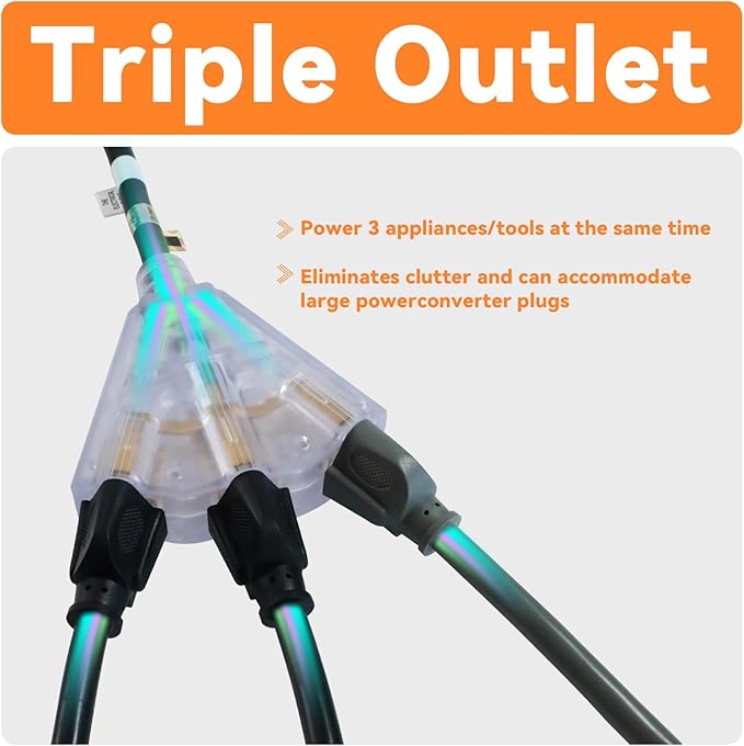 EP 8 Ft 12 Gauge Heavy Duty Extension Cord, 15A 125V 1875W, 3 Outlet - Image 3