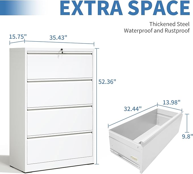 File Cabinets 4 Drawer, Metal Office Storage Filing Cabinet - Image 3
