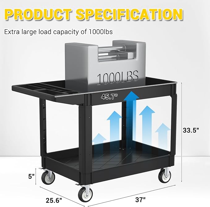 Heavy Service Utility Cart on Wheels, Tool Cart on Wheels, Service Cart - Image 3