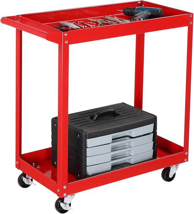 TUFFIOM 2 Tier Rolling Tool Cart on Wheels w/2 Brake, 220 LBS Capacity Heavy by TUFFIOM