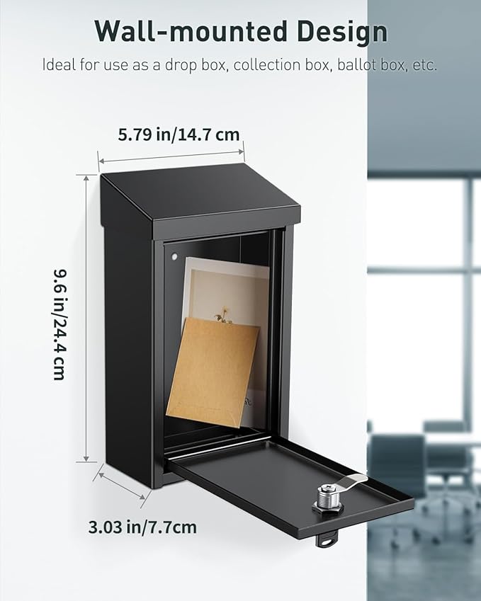 Uniclife Black Metal Donation Box Wall Mounted Mailbox - Image 4