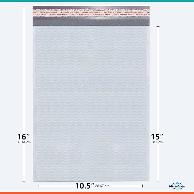 White 10.5x16 Inch Large Poly Bubble Mailers #5 | Padded Envelopes - Image 2