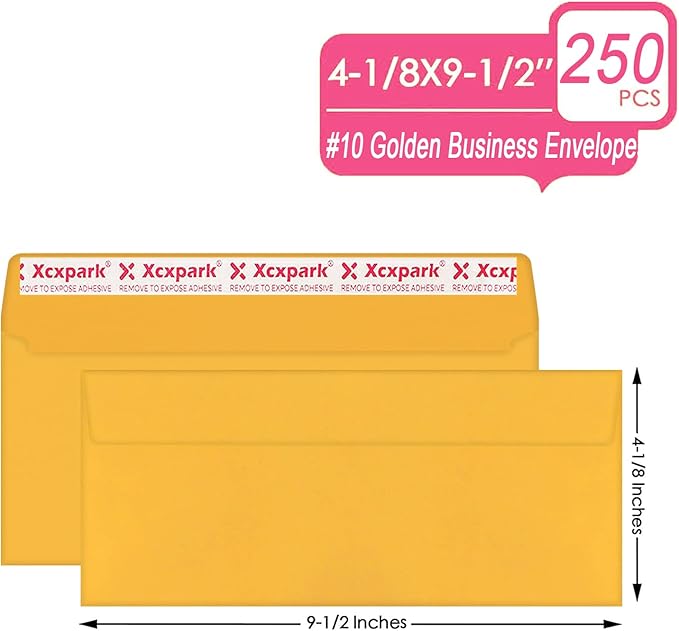 250 PCS #10 Golden Self Seal Kraft Security Envelopes - Image 2