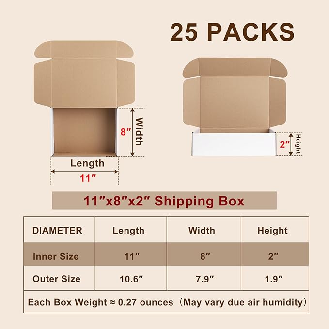 11x8x2 Inches Shipping Boxes Set of 25, Mailer Boxes - Image 2