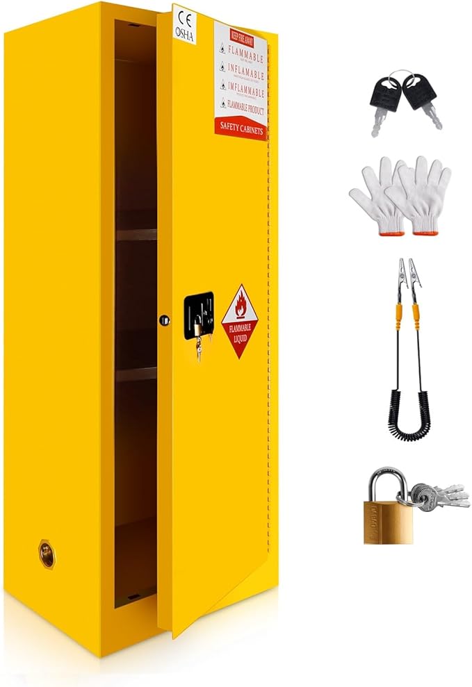 48 Gallon Yellow Flammable Storage Cabinet, Fireproof Steel Chemical Storage by Unknown