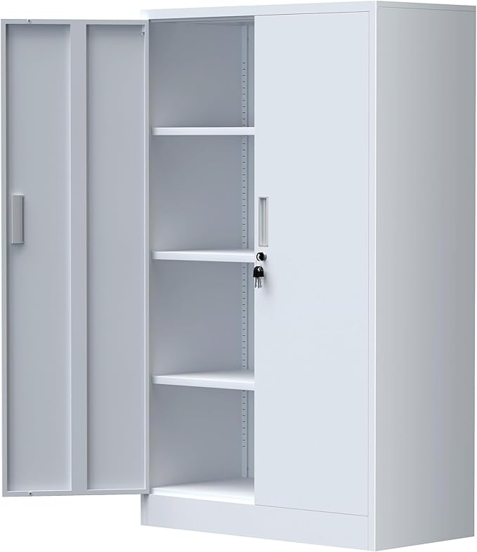 Metal Storage Cabinet with Locking Doors and 3 Adjustable Shelves, Lockable by JINKERFURNITURE