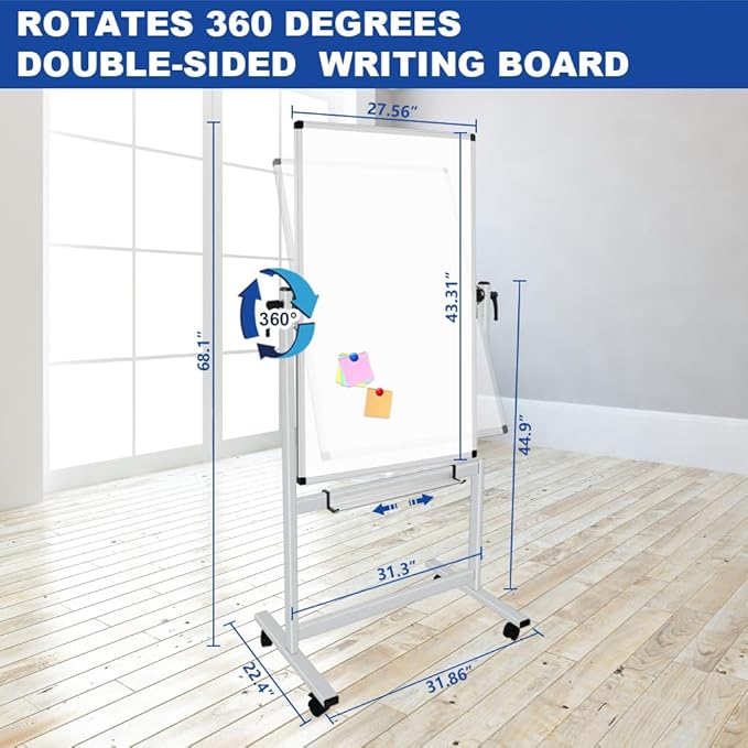 XBoard Whiteboard Mobile, 44x30inch Double Sided Magnetic Dry Erase Board on - Image 2