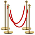 4PCS Gold Stanchion Post, 5 Ft Red Velvet Rope Stainless Steel Crowd Control by Unknown