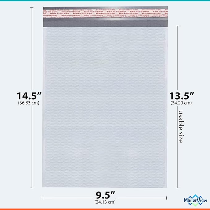 White Large Poly Bubble Mailers 9.5x14.5 inch #4 | Self Seal Padded Envelopes - Image 2