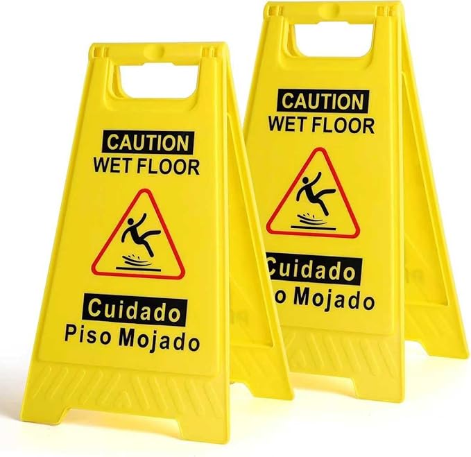2 Pack Caution Wet Floor Sign, Bright Yellow, Double-Sided A-Frame Safety by Unknown