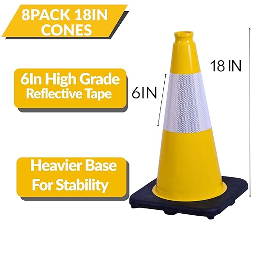 BESEA 8Pack 18 Inch Yellow Traffic Cones - Image 2