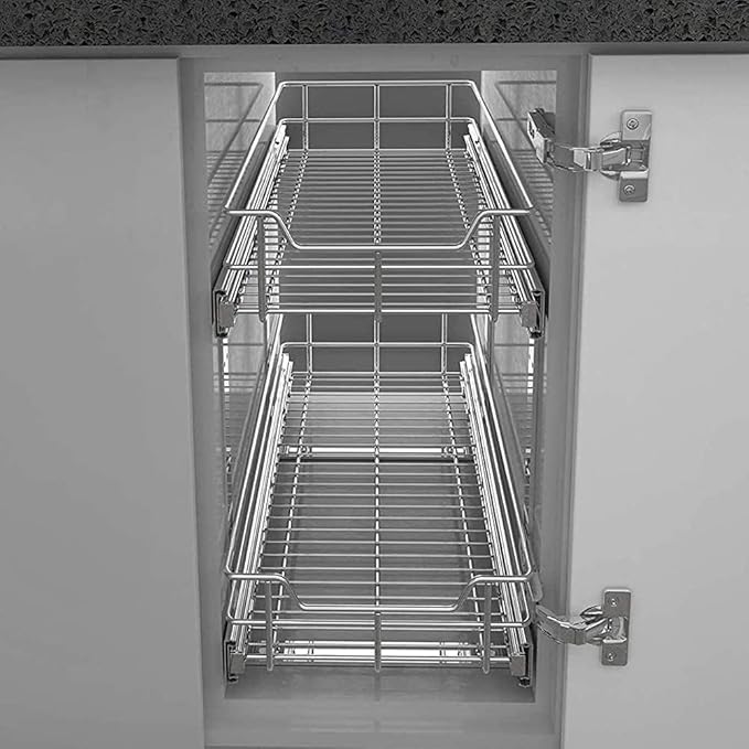 2 Tier Pull Out Cabinet Organizer 15" W X 22" D, Slide Out Drawers - Image 8