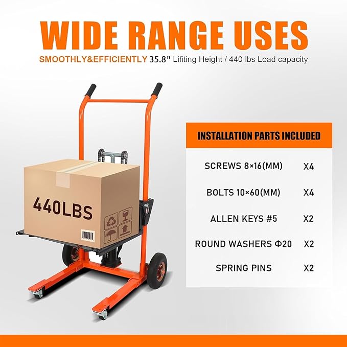 Material Lift Hydraulic Stacker, 440 lbs Capacity Hydraulic Table Cart - Image 6