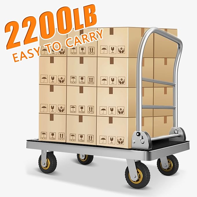 Platform Truck Cart, Foldable Push Cart Dolly Large Flatbed w/Rubber Mat and - Image 3