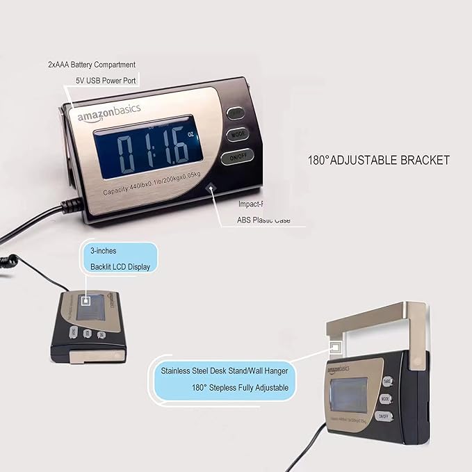Amazon Basics Digital Postal Scale, Heavy Duty, Aluminium Platform, 440 lb - Image 3