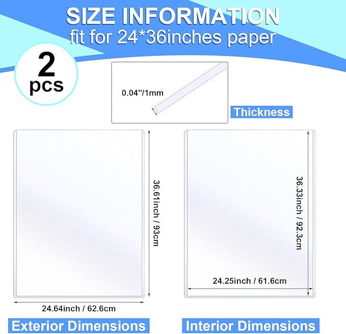 Sherr 2 Pcs Rigid Print Protectors Fit 24 x 36 Inch Poster Paper, Top Loading - Image 2