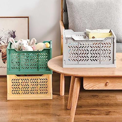 2 Pack Stackable Storage Crates, Plastic Foldable Baskets Tall Gray - Image 5