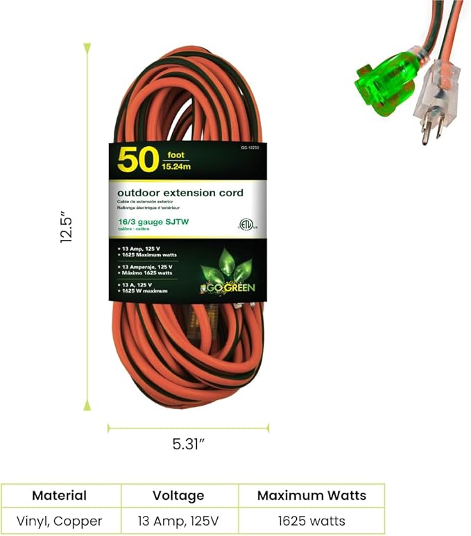 Go Green Power Inc. 16/3 50-Foot Outdoor Extension Cord - Image 2