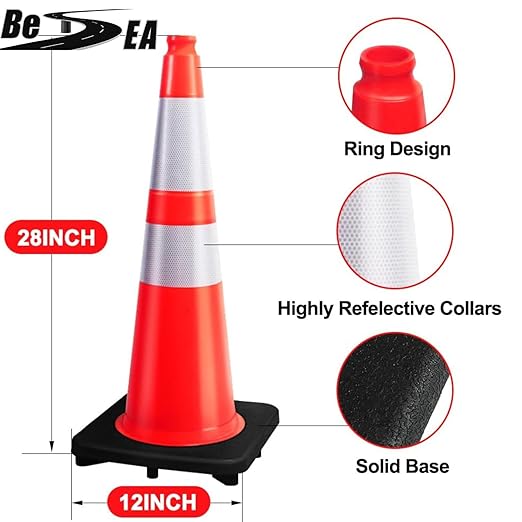 BESEA 28” inch Orange PVC Traffic Cones - Image 2