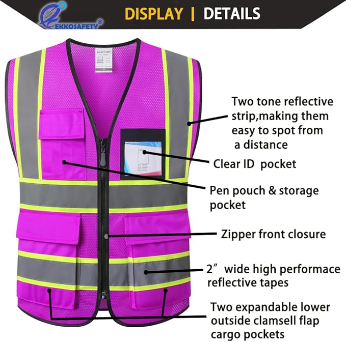 Purple Safety Vest for Men Women Reflective - Image 3