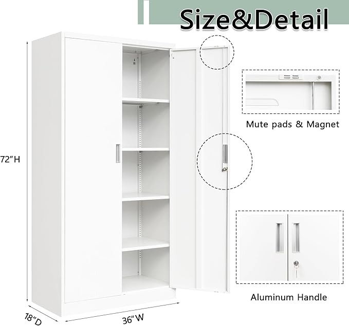 BESFUR Metal Storage Cabinet, Adjustable Shelves and Locking Doors - Image 3