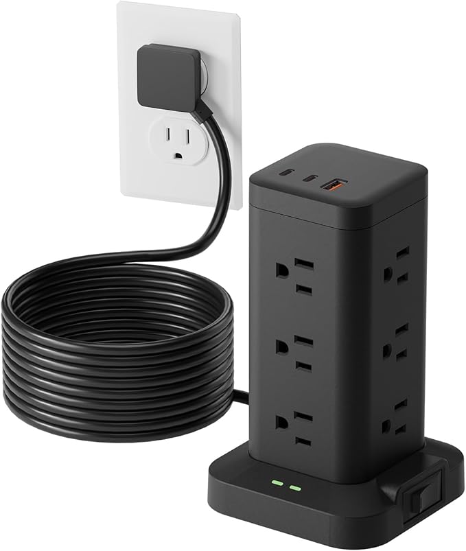 15-in-1 Power Strip Tower with Surge Protector 1800J, Fast Charging Tower PD20W by Tagzilo