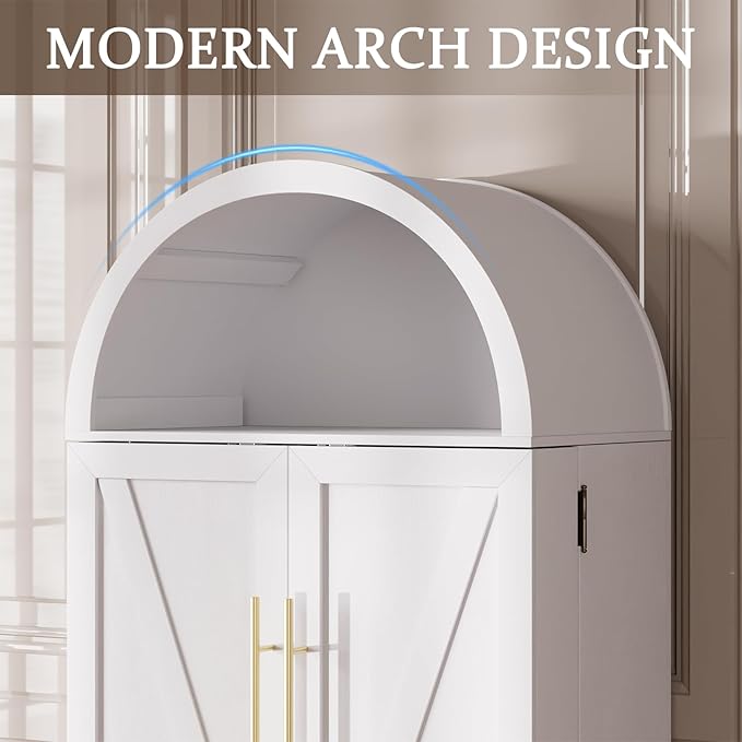 65" H Arched Kitchen Pantry Cabinet, Modern Farmhouse Storage Cupboard - Image 4