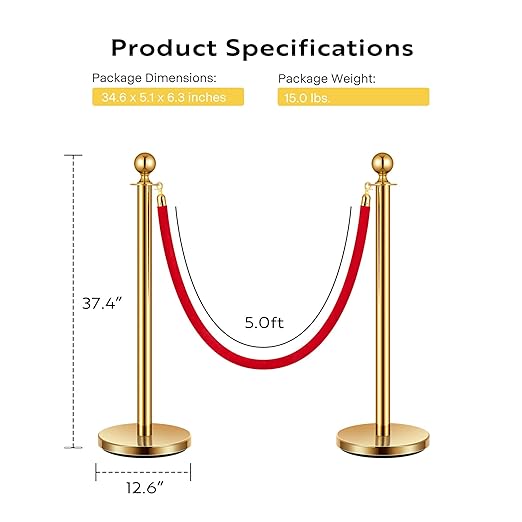 VIVOHOME Stainless Steel Stanchion Post Queue 4PCS Pole w/ 2 Red Velvet Ropes - Image 7