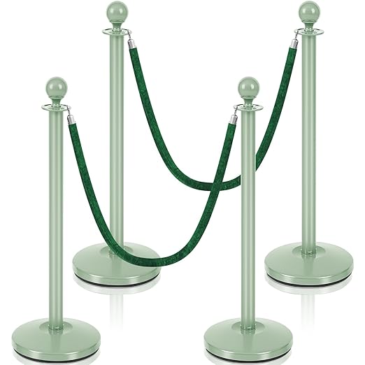 Ferraycle 4 Pcs Stainless Steel Stanchions Post Queue 38 Inch, 5 ft Velvet Rope by Ferraycle