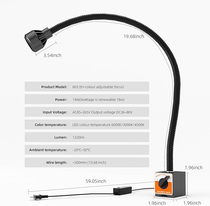 Magnetic Work Light, Three-ColorTemperature, 1320 Lumen 120v FlexibleGooseneck - Image 6